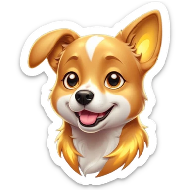 Cinematic Comical Domestic Dog Portrait Emoji, Head tilted dramatically with an exaggeratedly amused expression, featuring a striking coat with a playful glimmer and wide, expressive eyes brimming with humorous disbelief, Simplified yet hilariously expressive features, highly detailed, glowing with a slightly sassy glow, high shine, dramatic yet playful, stylized with an air of cheeky mischief, soft glowing outline, capturing the essence of a spirited and over-the-top dog that looks ready to side-eye its way into internet fame instantly! sticker