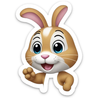 the rabbit smiles and waves its paw sticker