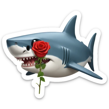 shark holding a red rose sticker