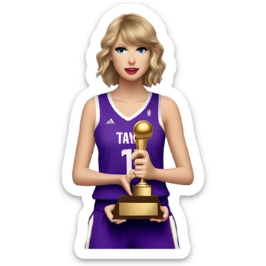 Taylor Swift holding trophy wearing purple basketball uniform  sticker