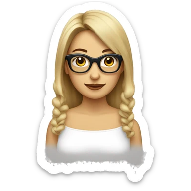Mujer blanca con gafas, gafas rectangulares, pelo moreno recogido en coleta, sticker