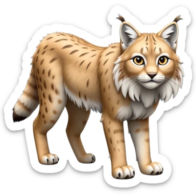 Cinematic-Lynx-Realistic-Full-Body-Standing on all fours-Emoji – head tilted dramatically, fur with faint spotting, long legs and large paws poised elegantly, simplified yet realistic focused features, highly detailed, glowing with an almost sarcastic glow zoomed out showing fluffy shoulders sticker