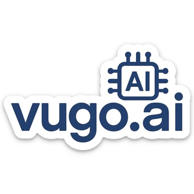 logo for vugo.ai, sleek wordmark, subtle AI motif, professional, high-tech sticker