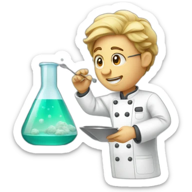 A chef conducting a scientific experiment in a laboratory. sticker