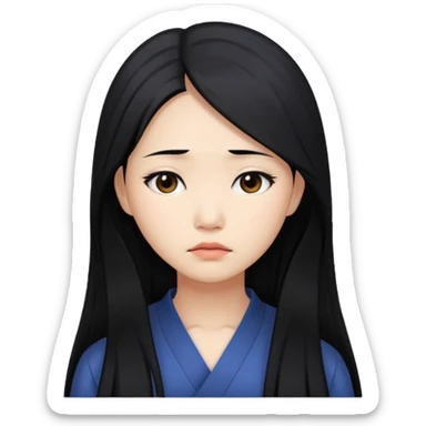 Beautiful Asian woman with long black hair sad sticker