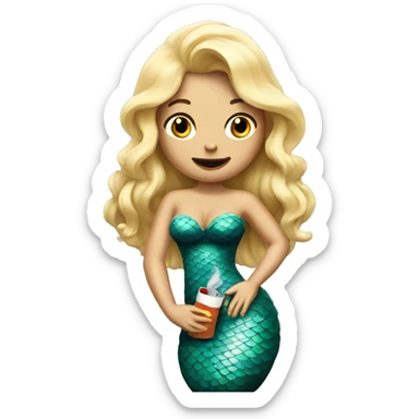 blonde mermaid holding cigarette sticker