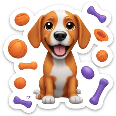 Dog fully orange playing with dog toys  sticker