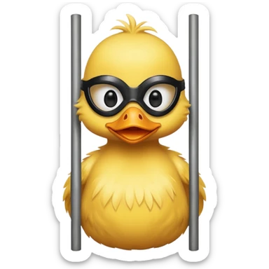 baby duck wearing a mask behind jail bars sticker