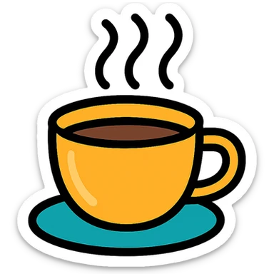 coffee cup with steam, color outline icon style sticker