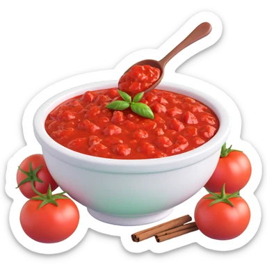 realistic 3D bowl of red tomato chutney with spices sticker