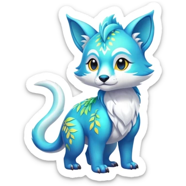 Colorful tropical exotic shiny white beautiful fantasy-Thylacine-Vernid-Cacomistle-Oncilla-animal-Fakémon-hybrid-fursona (full body) sticker