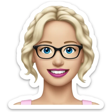 Happy Jennifer Lawrence,  blue eyes wearing glasses and pink lipstick  sticker
