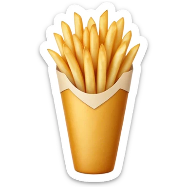 Cinematic Realistic Belgian Fries Dish Emoji, showcasing thick, crispy fries served in a paper cone rendered with detailed textures and golden, appetizing lighting. sticker