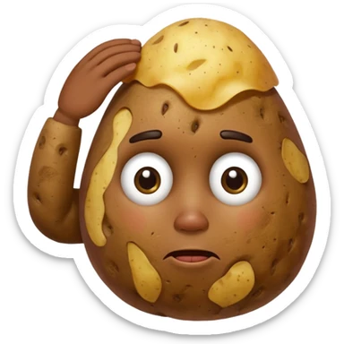 Potato that is confused with hand scratching his head sticker