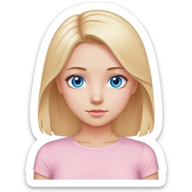 Medium long blonde hair blue eyed girl in light pink top  sticker