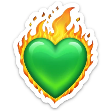 green heart on fire sticker