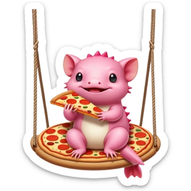 Axolotl Eating Pizza On A Swing sticker