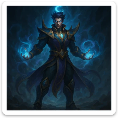 League of Legends character, epic stance, mystical aura, intricate costume, game art style sticker