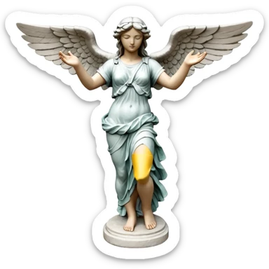 Winged Victory of Samothrace statue with plaster sticker