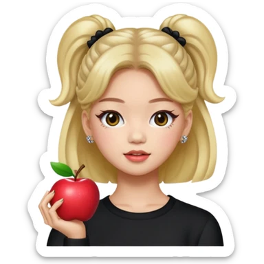 Jennie from Blackpink as an apple style emoji, chic hairstyle, fashionable outfit sticker