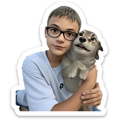 boy with animal outdoors sticker