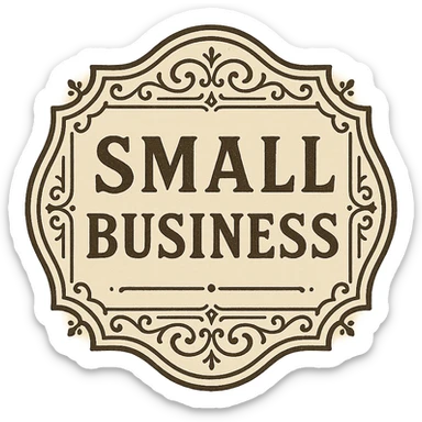 vintage badge-style logo for a small business with decorative borders sticker