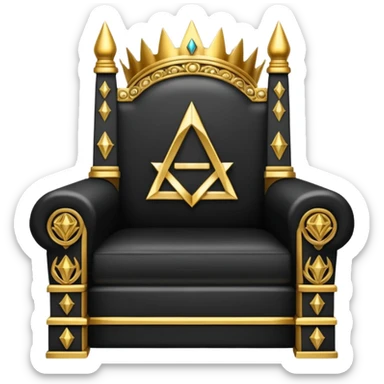 wide big iron black Illuminati throne with ornate gold symbols sticker