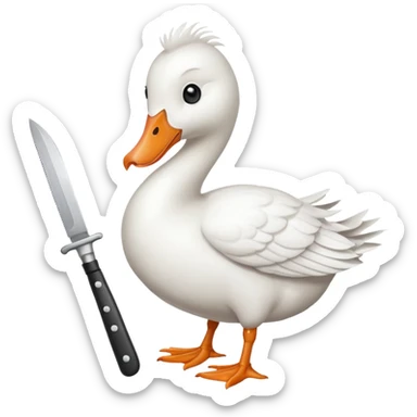 Duck holding knife in mouth but make it a white goose sticker