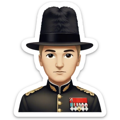 ​Cinematic Realistic Portrait of a Young Mustafa Kemal Atatürk, depicted wearing an iconic tall black fur hat along with traditional attire, his confident, visionary expression illuminated by warm, inspiring lighting, rendered with rich historical textures that capture his youthful dynamism and transformative leadership, sticker