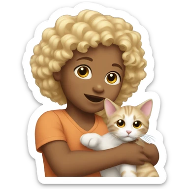 Curly light hair toddler with cat sticker
