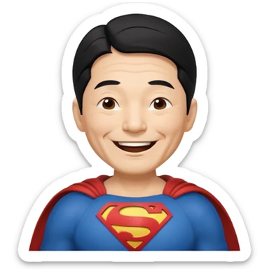 old Chinese dressed as Superman laughing with closed eyes sticker