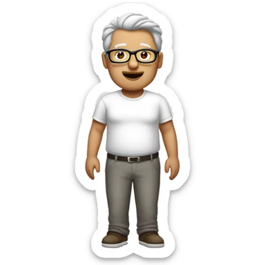 Full body Fat man grey hair with glasses in white t-shirt sticker