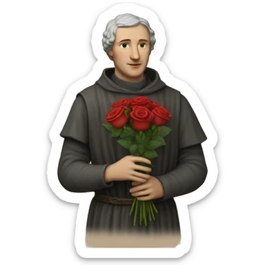 Petrarch holds a bouquet of red roses in his hand sticker