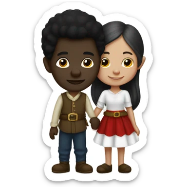 A black male gnome holding hands with a white female gnome sticker