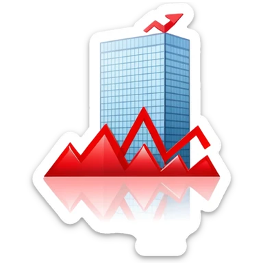 chart with downward trend, with a building behind it sticker