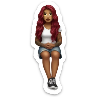 Beautiful tattooed burgundy long haired woman sitting on a bench sticker