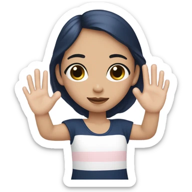 Girl with color palet of light pink beige navu blue and white kissey face and heart hands sticker