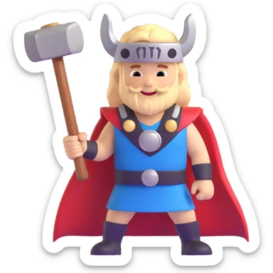 cute thor superhero with hammer smiling for children sticker