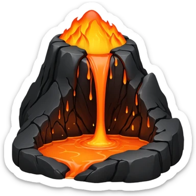 A lava flow spilling slowly over blackened rocks. sticker