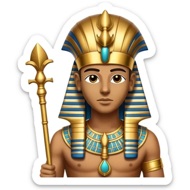 ancient Egyptian pharaoh with golden headdress and ceremonial staff sticker