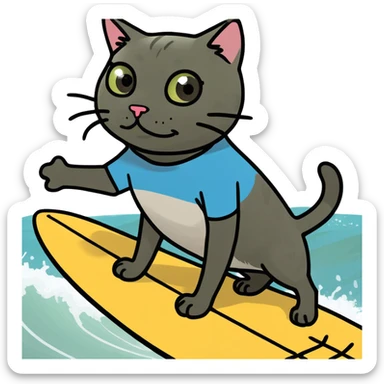 Cat on surfboard  sticker