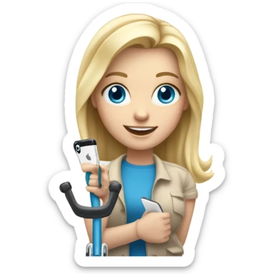 Goofy white girl blonde hair and blue eyes on crutches with an iPhone sticker