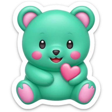 Oso gummy color verde agua  corazón rosa kawaii con cuerpo entero sticker