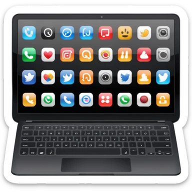 A simple black laptop displaying app icons in a 6x4 grid sticker