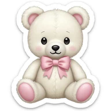 Oso de peluche blanco Adorable con un lazo  sticker