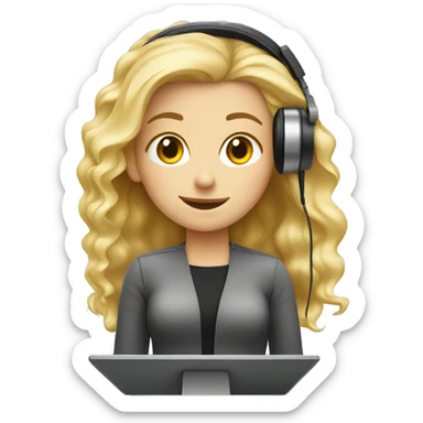 Audio technician blonde girl with an audio desk sticker