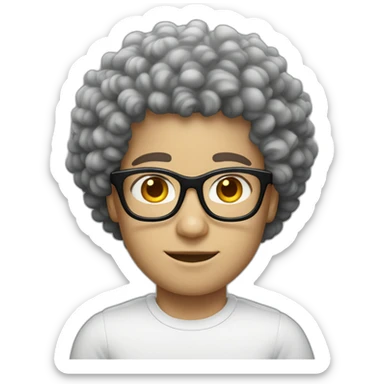 white boy white skin with afro curly black hair and squared glasses sticker