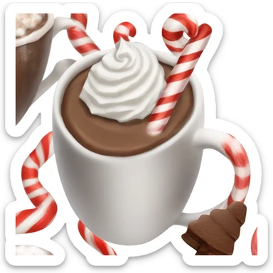 Hot cocoa with whip cream  and a peppermint stick  sticker