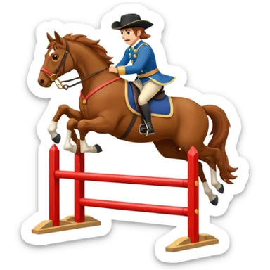 Cheval avec un cavalier sur le dos sautant un saut d’obstacles sticker
