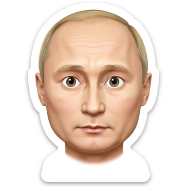 Photorealistic portrait of Vladimir Putin, 4K quality, round face, extremely detailed and realistic, cool and confident look, smooth and polished, neutral background sticker
